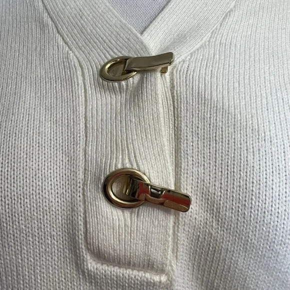 White Karen Scott Sweater Gold Large Hook and Eye Buckle Detail Large Cotton - Picture 5 of 7